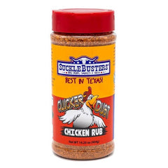SuckleBusters front shaker showing label and convenient pour top for easy seasoning