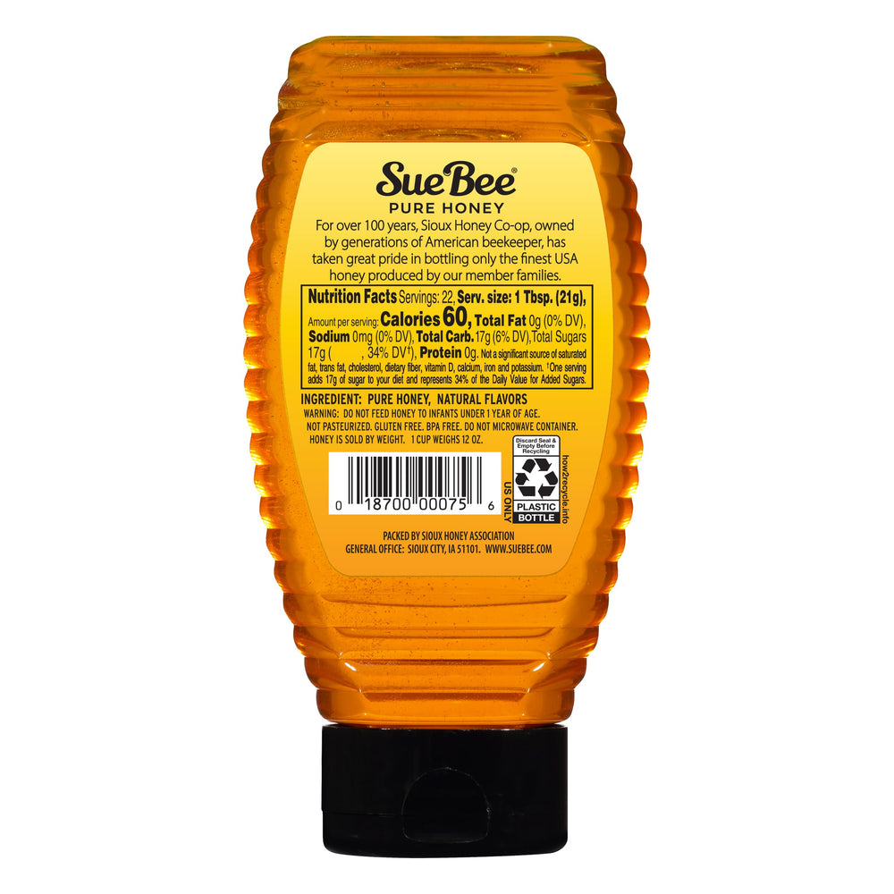 Sue Bee upside-down squeeze bottle for easy, less-mess pouring