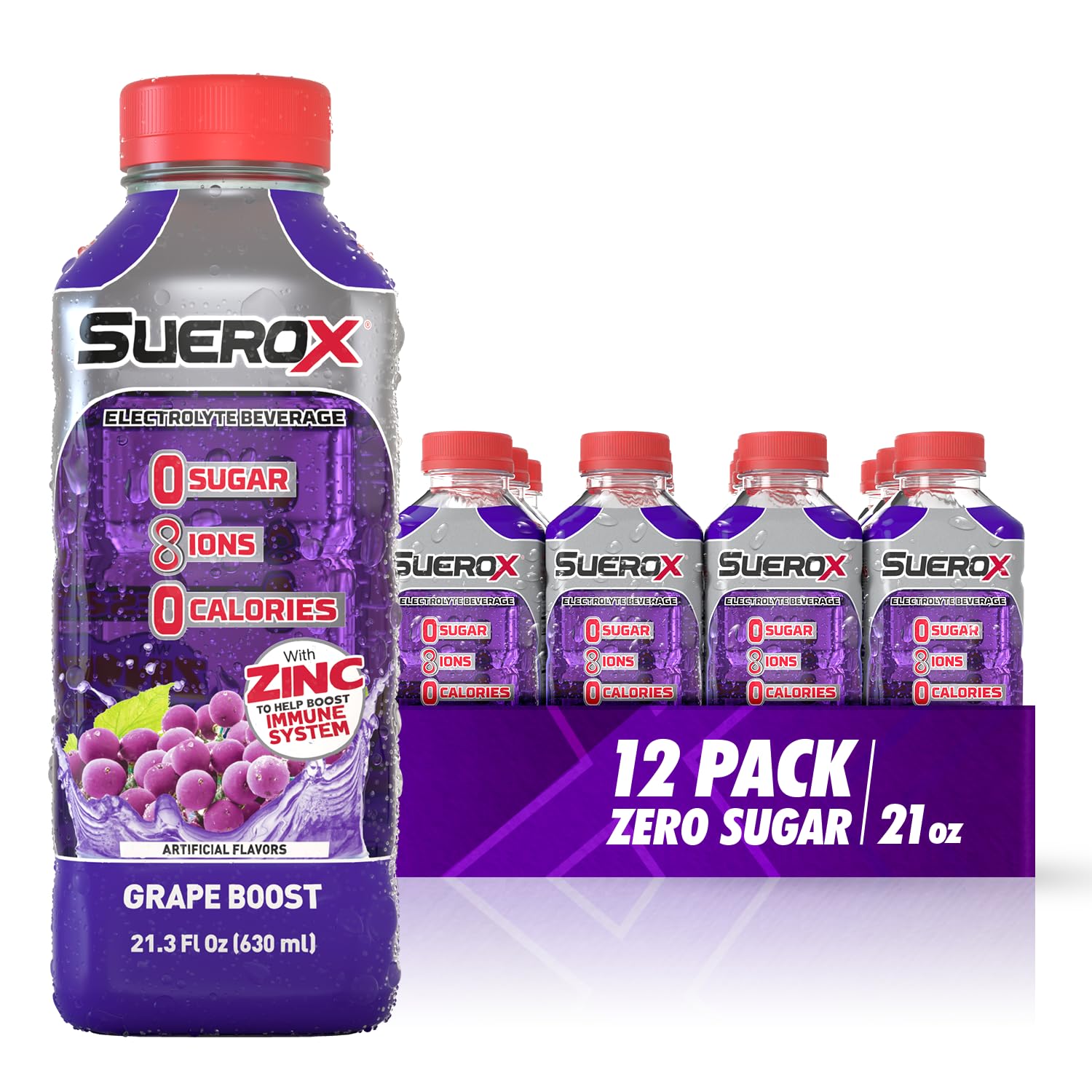 SueroX front packaging showing grape boost flavor and benefits