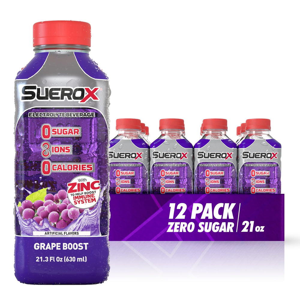 SueroX front packaging showing grape boost flavor and benefits