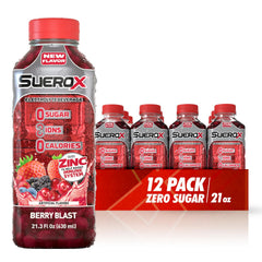 SueroX front bottle showing Berry Blast label and clear branding for quick recognition