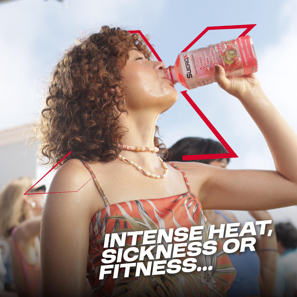 SueroX bottle next to gym gear demonstrating post-workout rehydration convenience