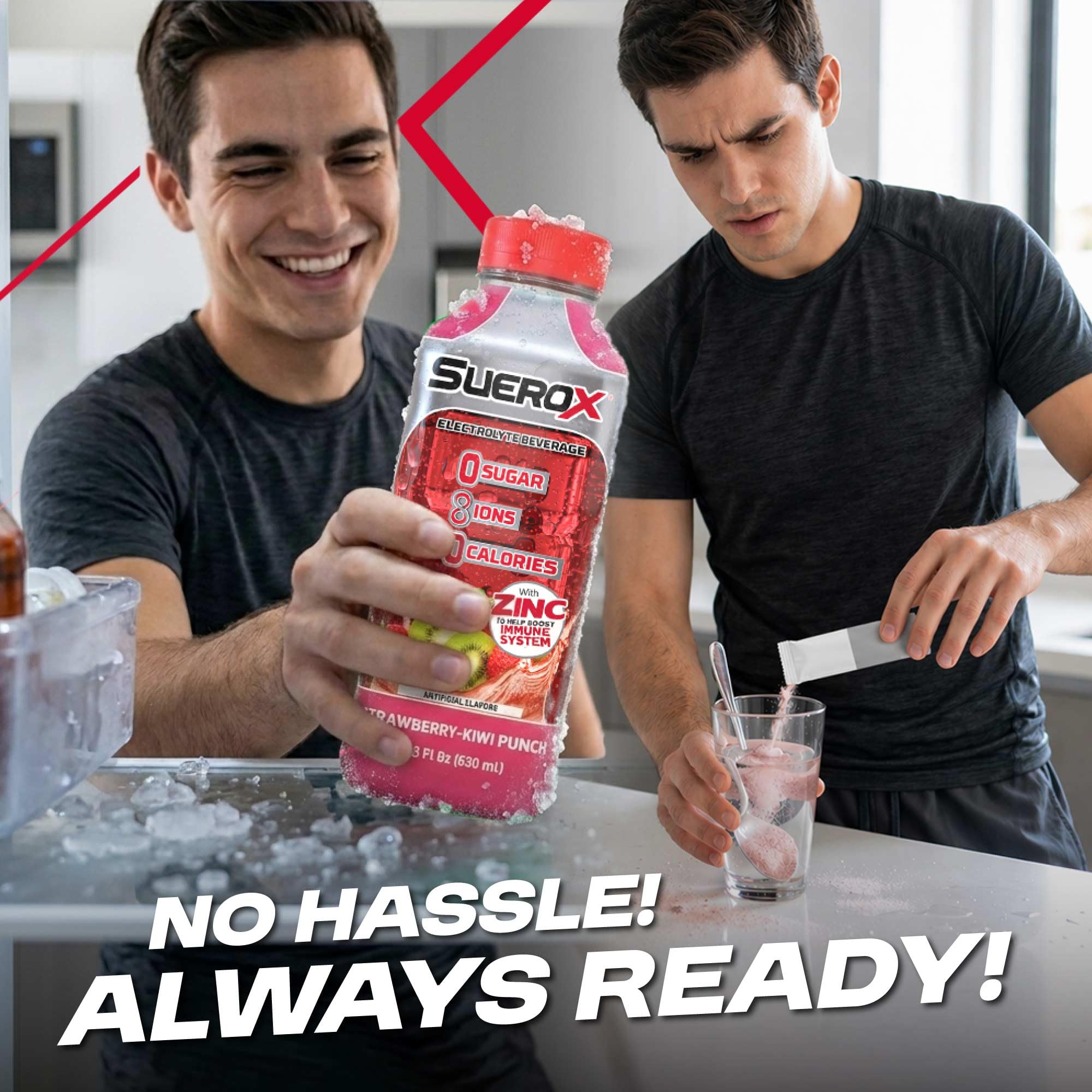 Close-up of Berry Blast liquid texture and splash to emphasize refreshing, zero-sugar taste