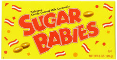 Sugar Babies theater box front view showing pack of 5, easy grab-and-go convenience