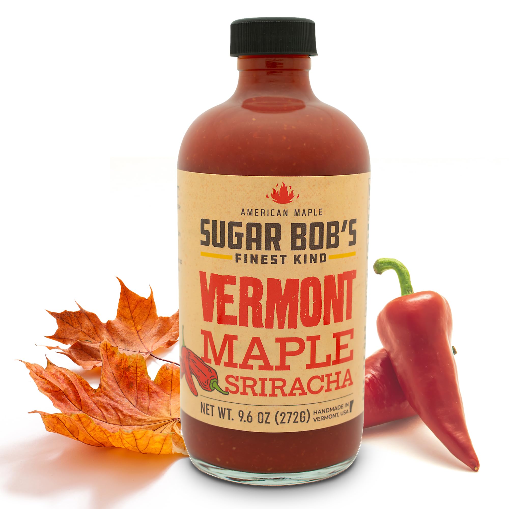 Sugar Bob's front label displaying maple sriracha flavor and net weight for clear product ID