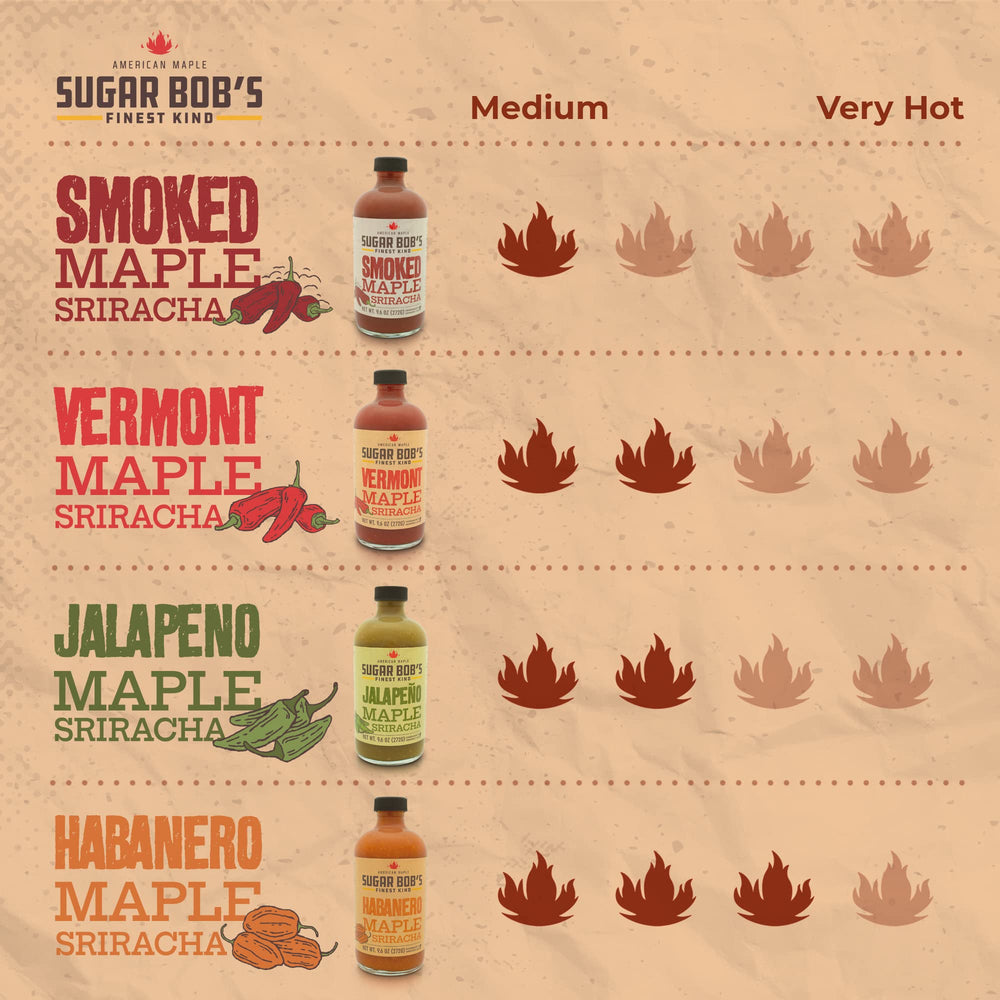 Sugar Bob's maple sriracha in a dipping bowl beside vegetables illustrating serving suggestion
