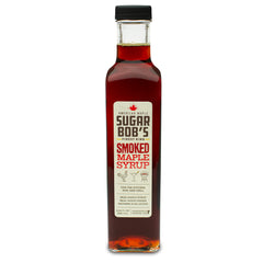Sugar Bob's Finest Kind front bottle showing smoked maple syrup and premium packaging