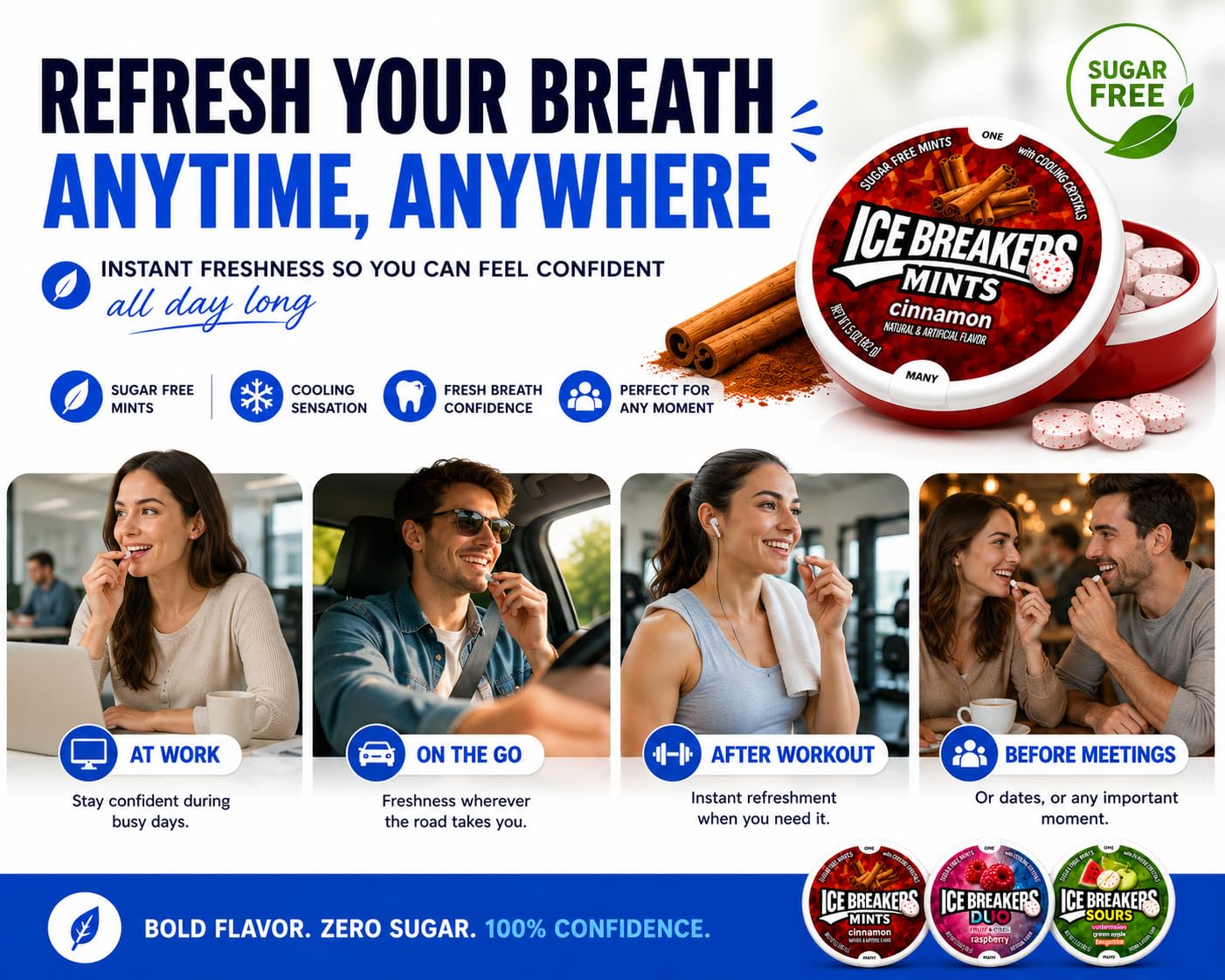 Sugarloft Co. Ice Breakers Sours tin held in hand showing portability and bold taste