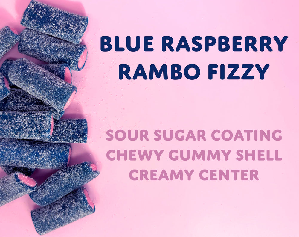 Sugarloo World close-up of blue raspberry licorice shell highlighting chewy texture benefit