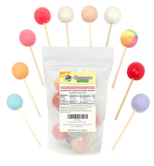 Sugarloo World pack front showing ten individually wrapped lollipops and bright branding