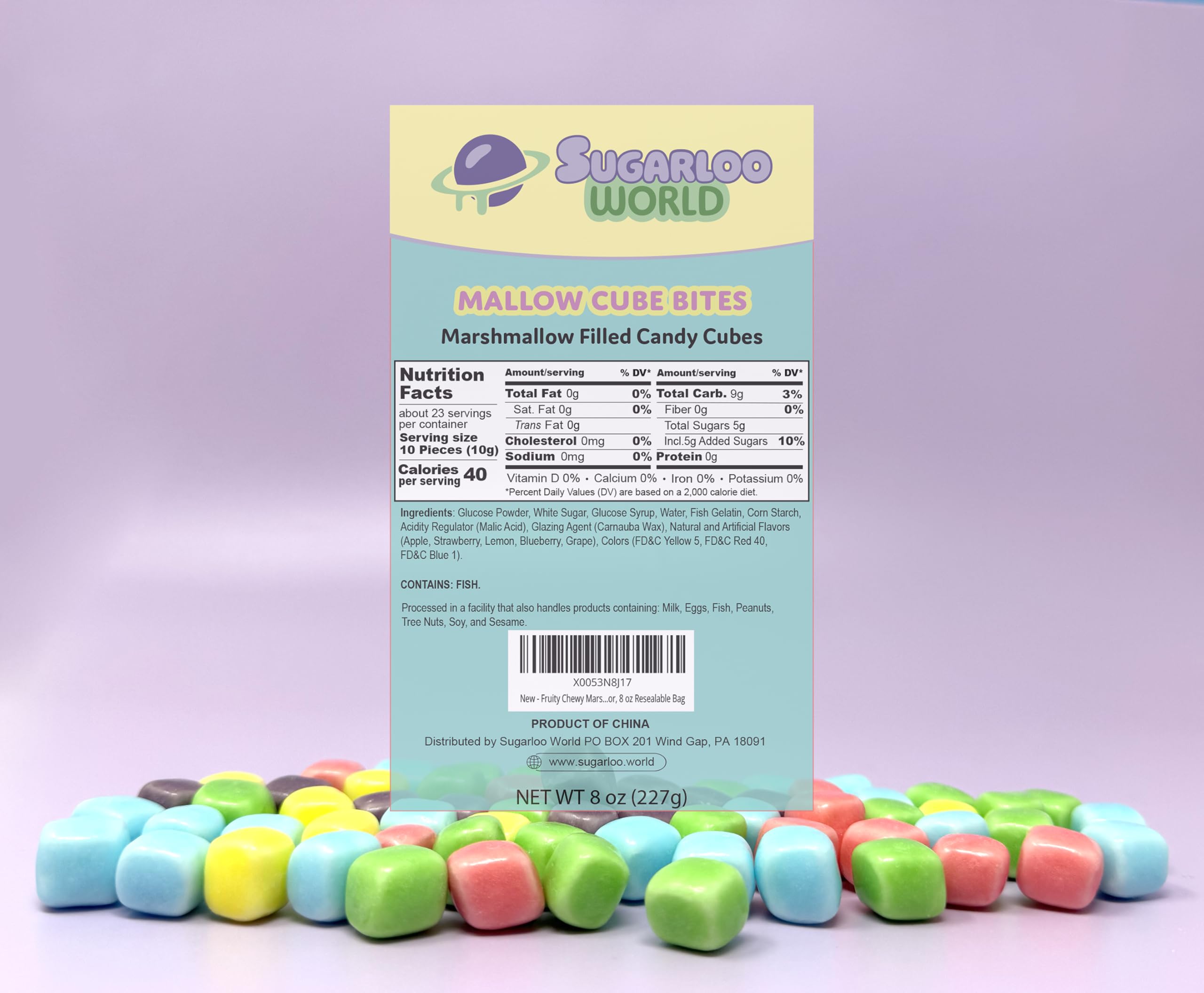 Sugarloo World cubes held in hand for size comparison showing bite-sized convenience benefit