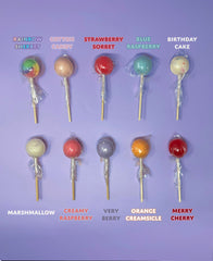 Sugarloo World size comparison with lollipop next to a hand to show scale and serving ease