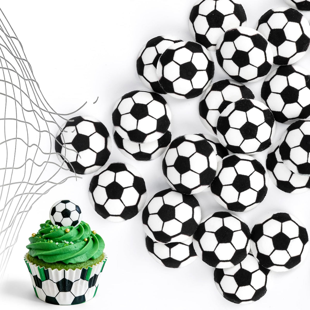Sugarzy front packaging showing 32 soccer toppers and fresh pack benefit