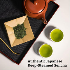 SUGIMOTO TEA sealed foil bag detail showing nitrogen-flush freshness preservation