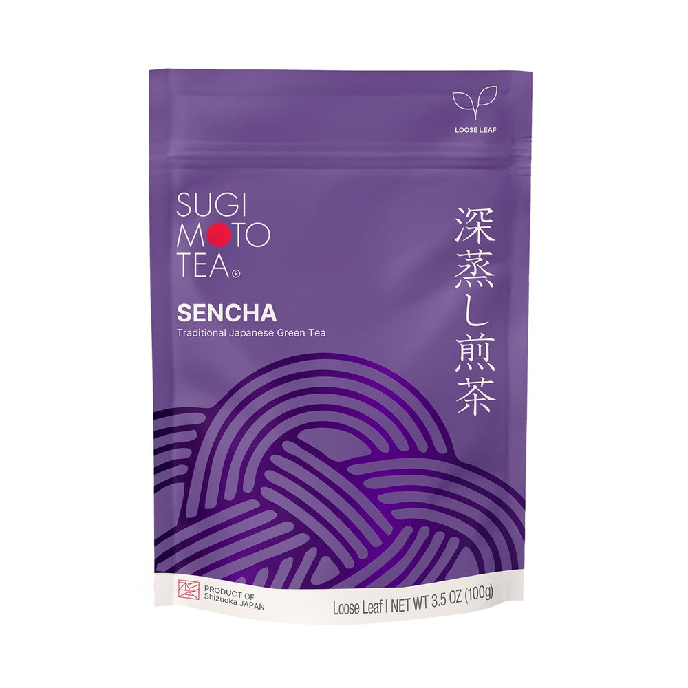 SUGIMOTO TEA front pouch view showing branding and freshness benefit