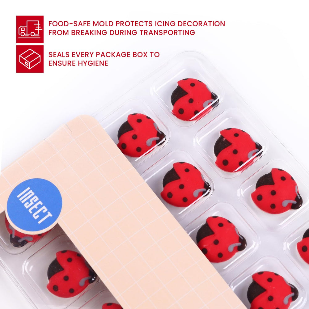 Sujoygar ladybug close-up detail highlighting icing texture and vibrant colors for eye-catching finish