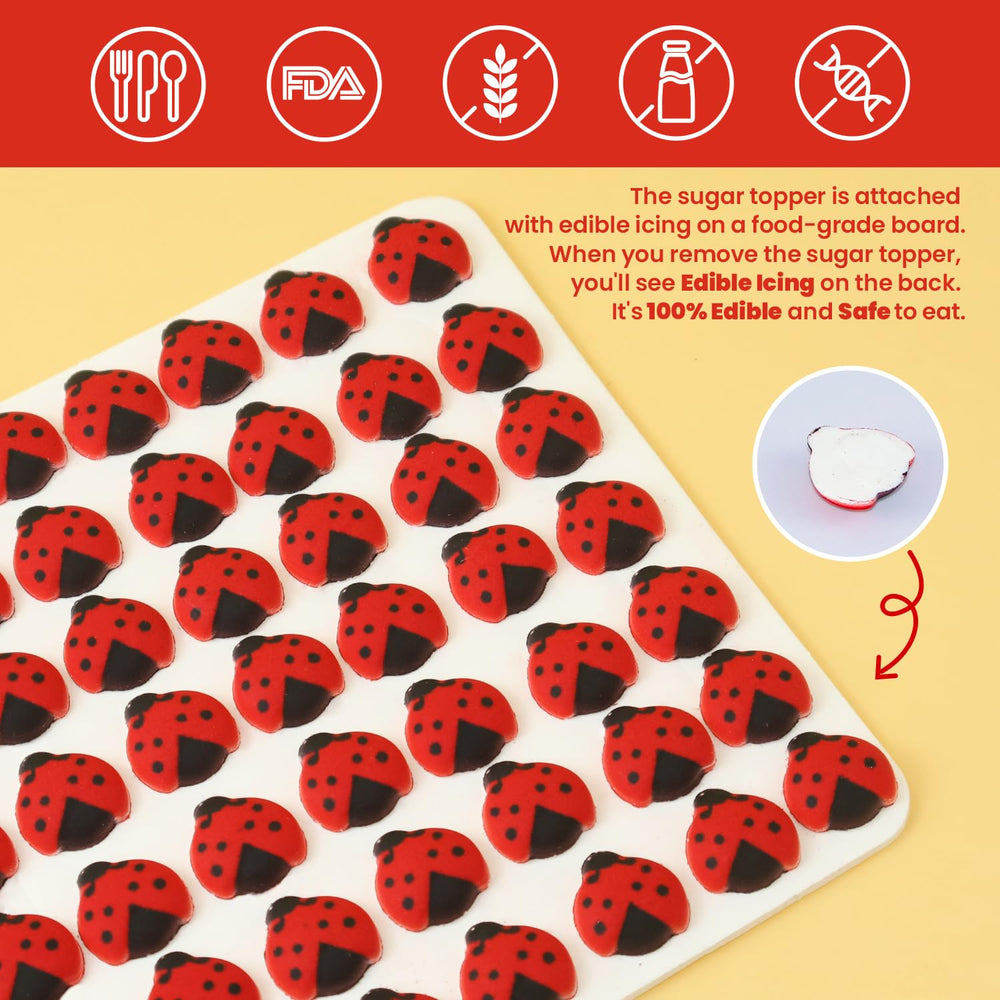 Sujoygar group of ladybug toppers on cake creating a playful spring theme