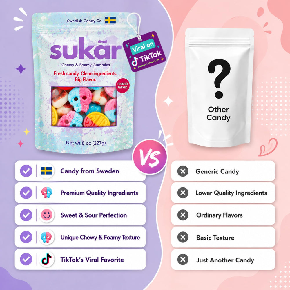 SUKAR open resealable pouch emphasizing freshness and convenience