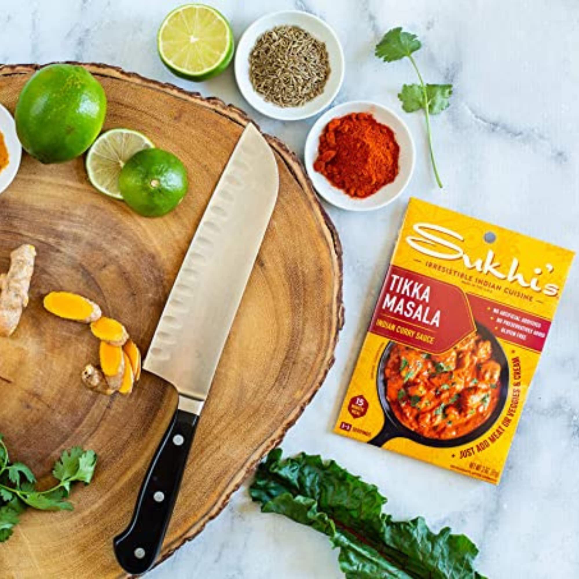 Close-up of Sukhi's jar label highlighting spices and clean ingredient approach