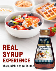 Sukrin gold pouring from bottle onto a stack, easy controlled drizzle