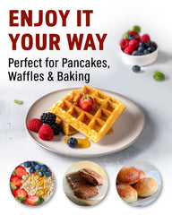 Sukrin gold drizzled over pancakes for indulgent low-carb breakfast