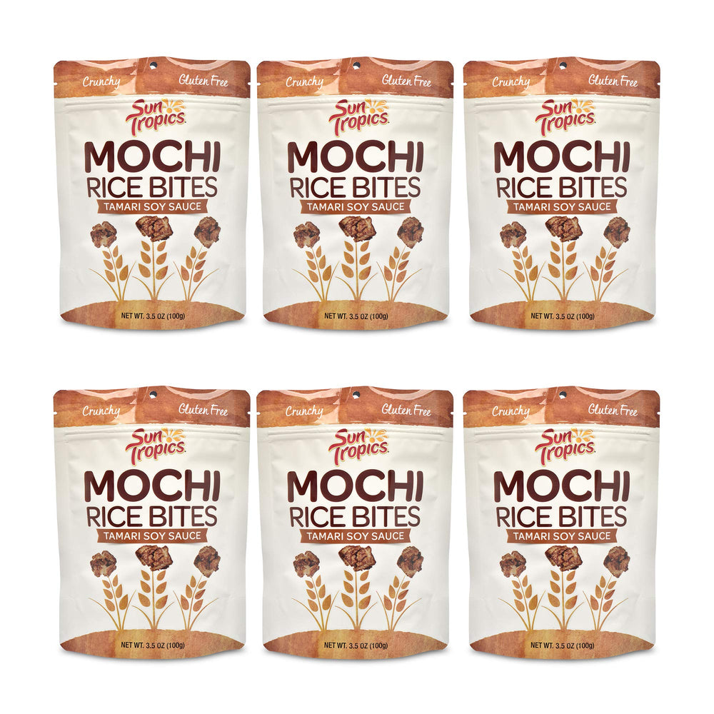Sun Tropics close-up of mochi bite texture highlighting crisp crunch and toasted surface for appetizing detail
