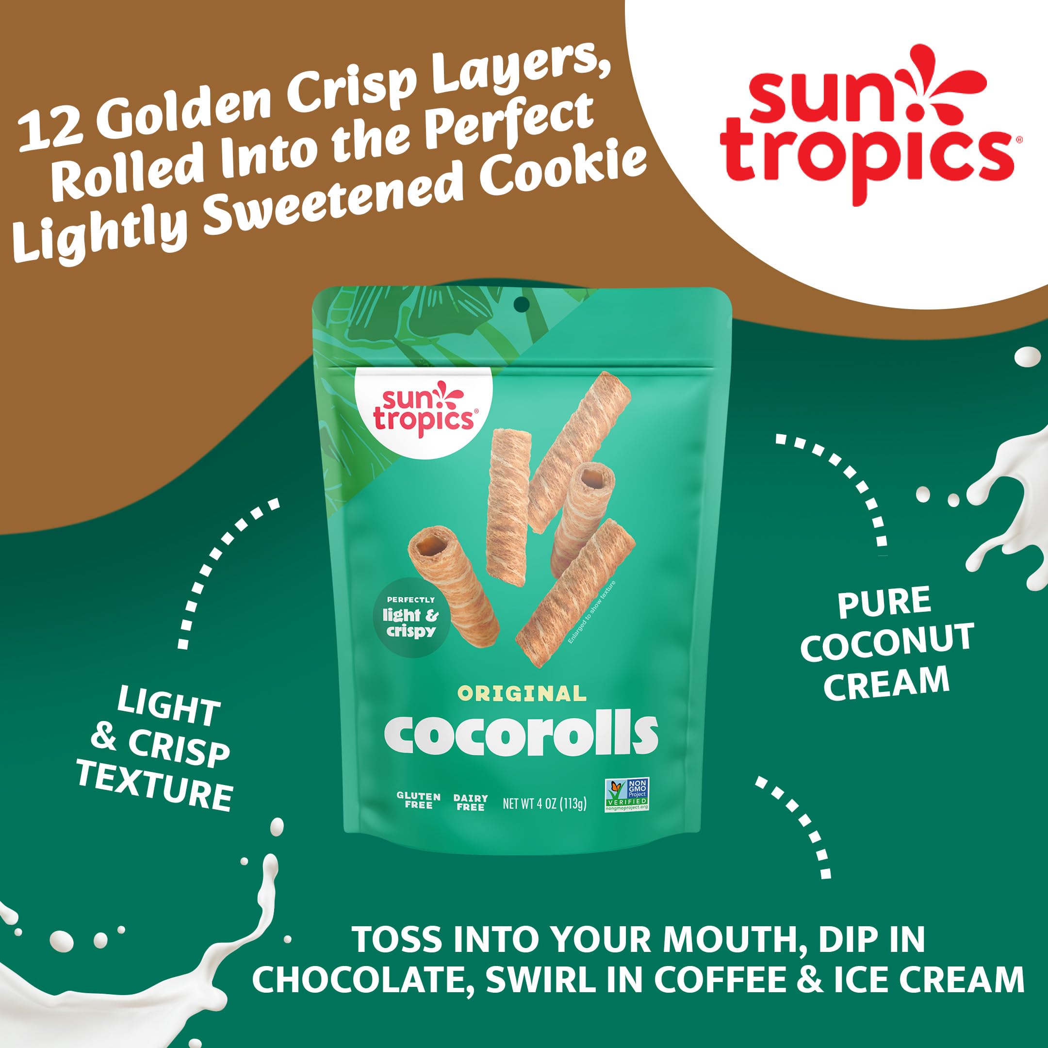 Sun Tropics CocoRolls close-up of twelve thin layers highlighting delicate crisp texture