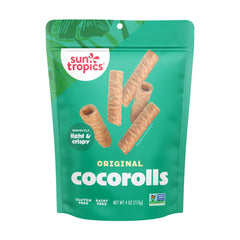 Sun Tropics CocoRoll dipped in coffee showing flavorful pairing and quick breakfast idea