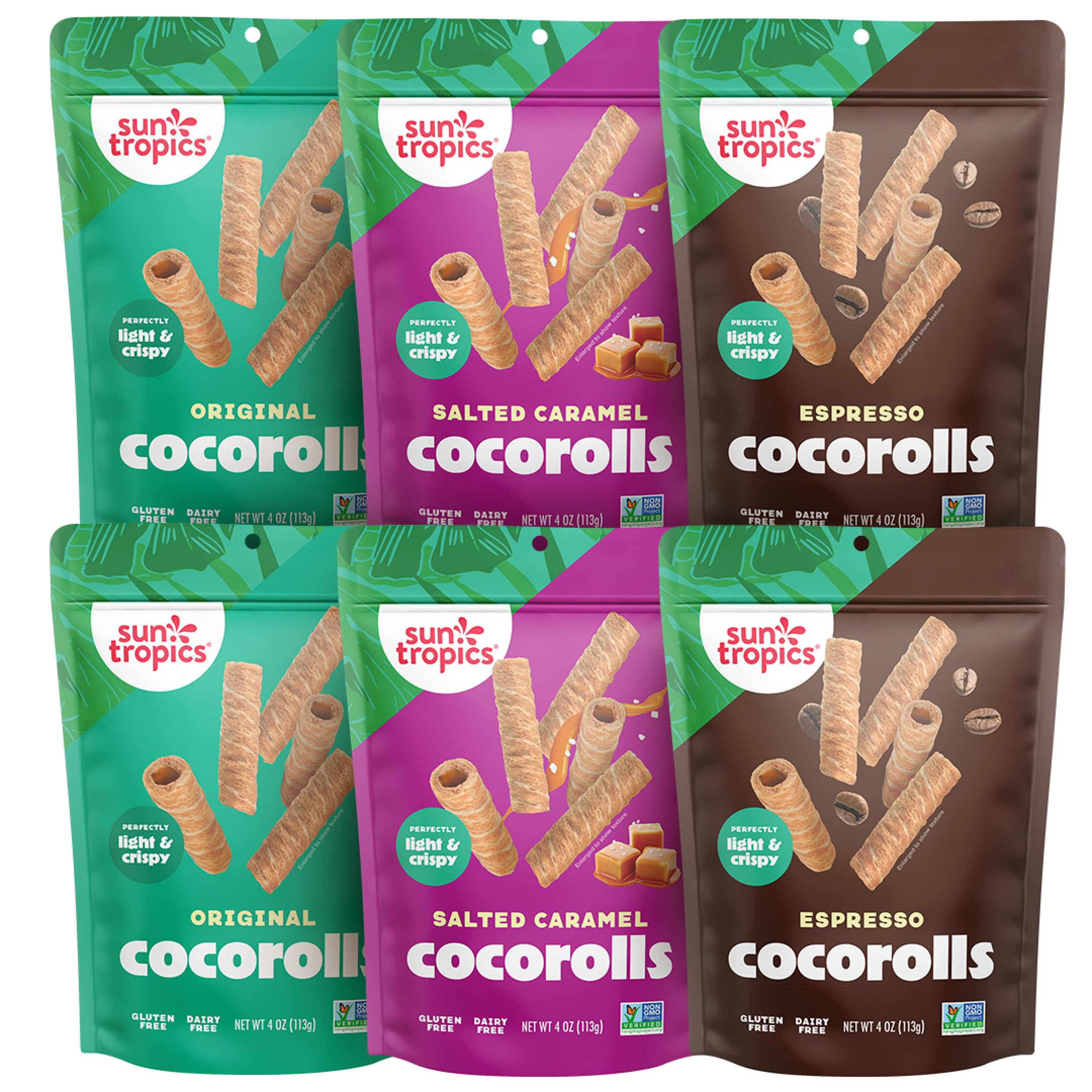 Sun Tropics front packaging showing CocoRolls variety and easy grab-and-go snack