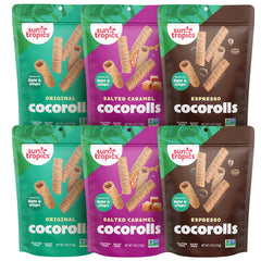 Sun Tropics front packaging showing CocoRolls variety and easy grab-and-go snack
