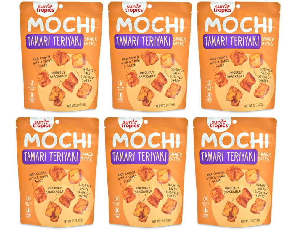Sun Tropics front packaging showing tamari teriyaki flavor and gluten-free badge for quick identification and convenience