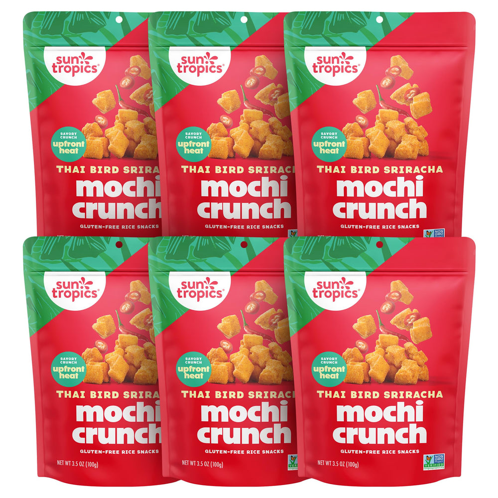 Sun Tropics front packaging showing Thai Bird Sriracha flavor and benefits