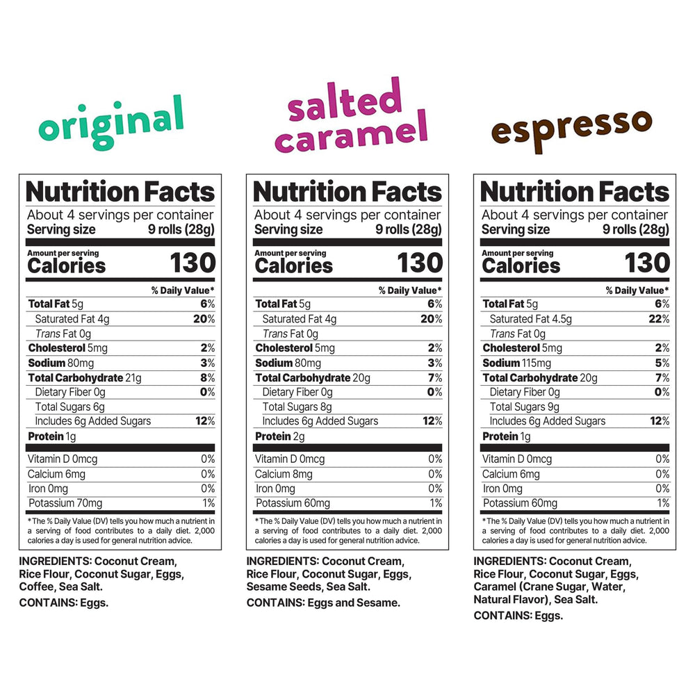 Sun Tropics open bags arrayed to display Original Salted Caramel and Espresso options