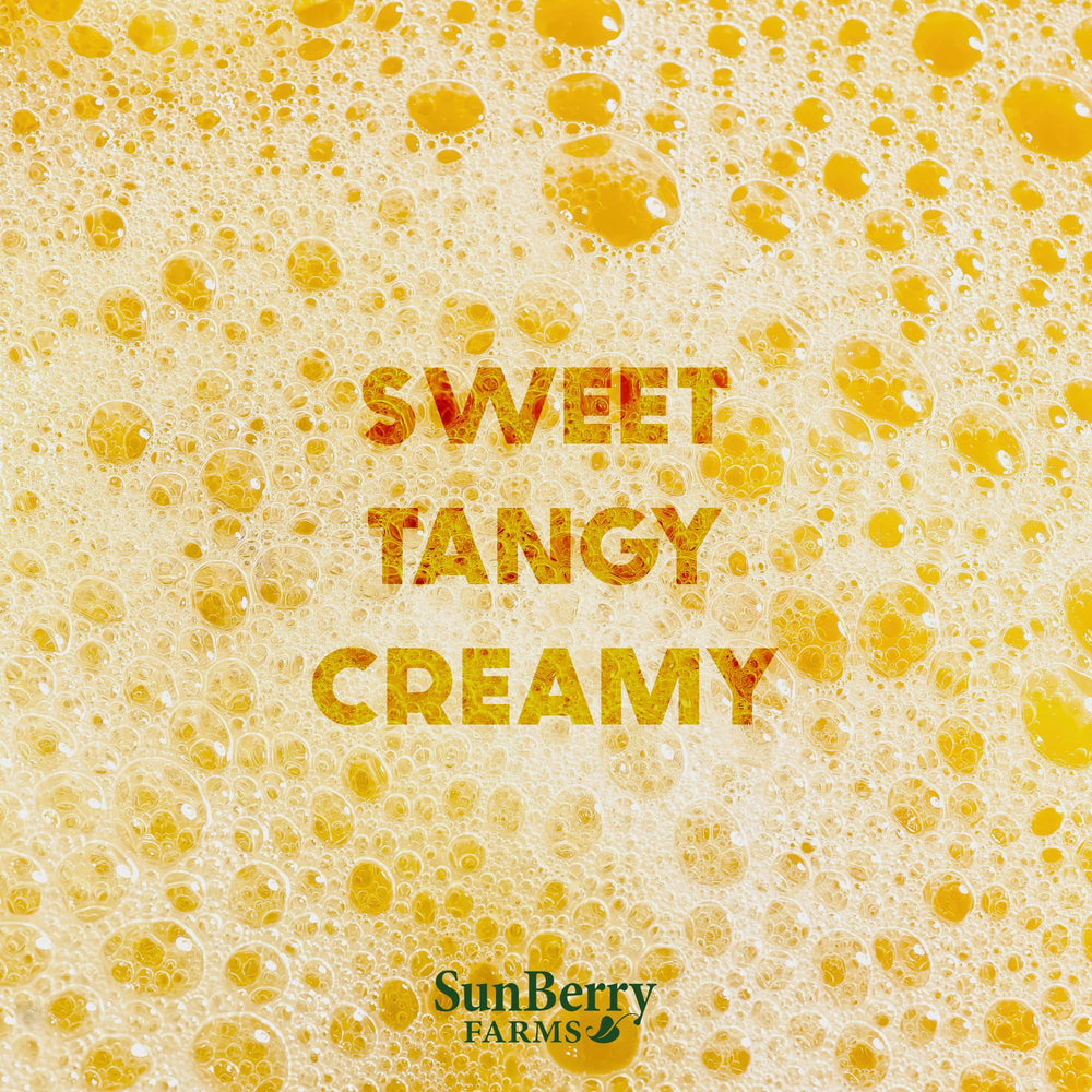 Sunberry Farms closeup of liquid texture showing rich guava-orange color