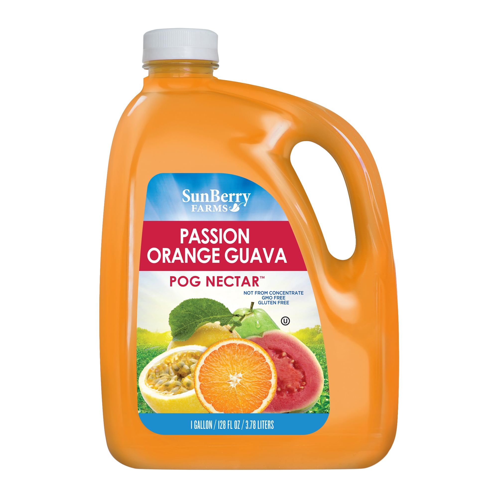 Sunberry Farms front label showing POG flavor and family‑size benefits