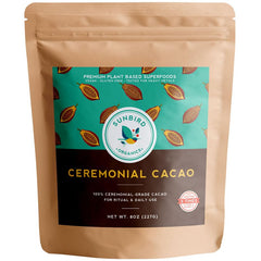 Sunbird Organics front packaging showing organic ceremonial cacao benefits