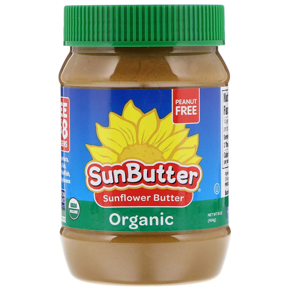 SunButter front packaging jar showing label and organic certification, convenient pantry staple