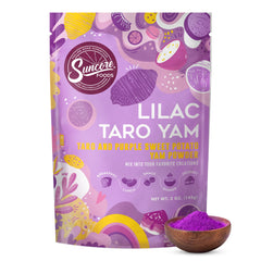 Suncore Foods pouch front view showing product branding and lilac powder benefit