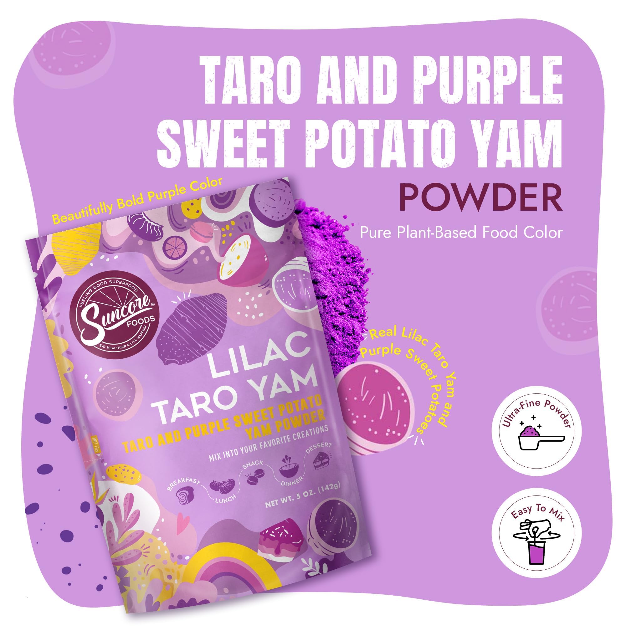 Suncore Foods spoon with taro powder portion for easy measuring and precise color