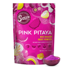 Suncore Foods front pouch displaying product and vibrant pink color benefit