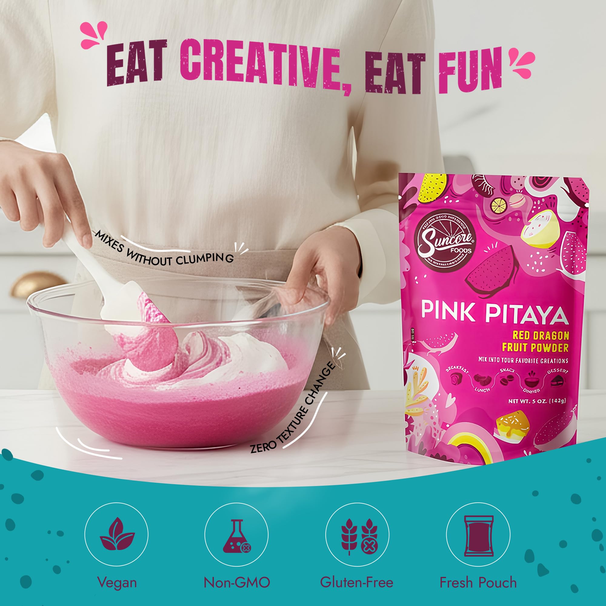 Suncore Foods cupcake frosting detail delivering natural pink coloring benefit
