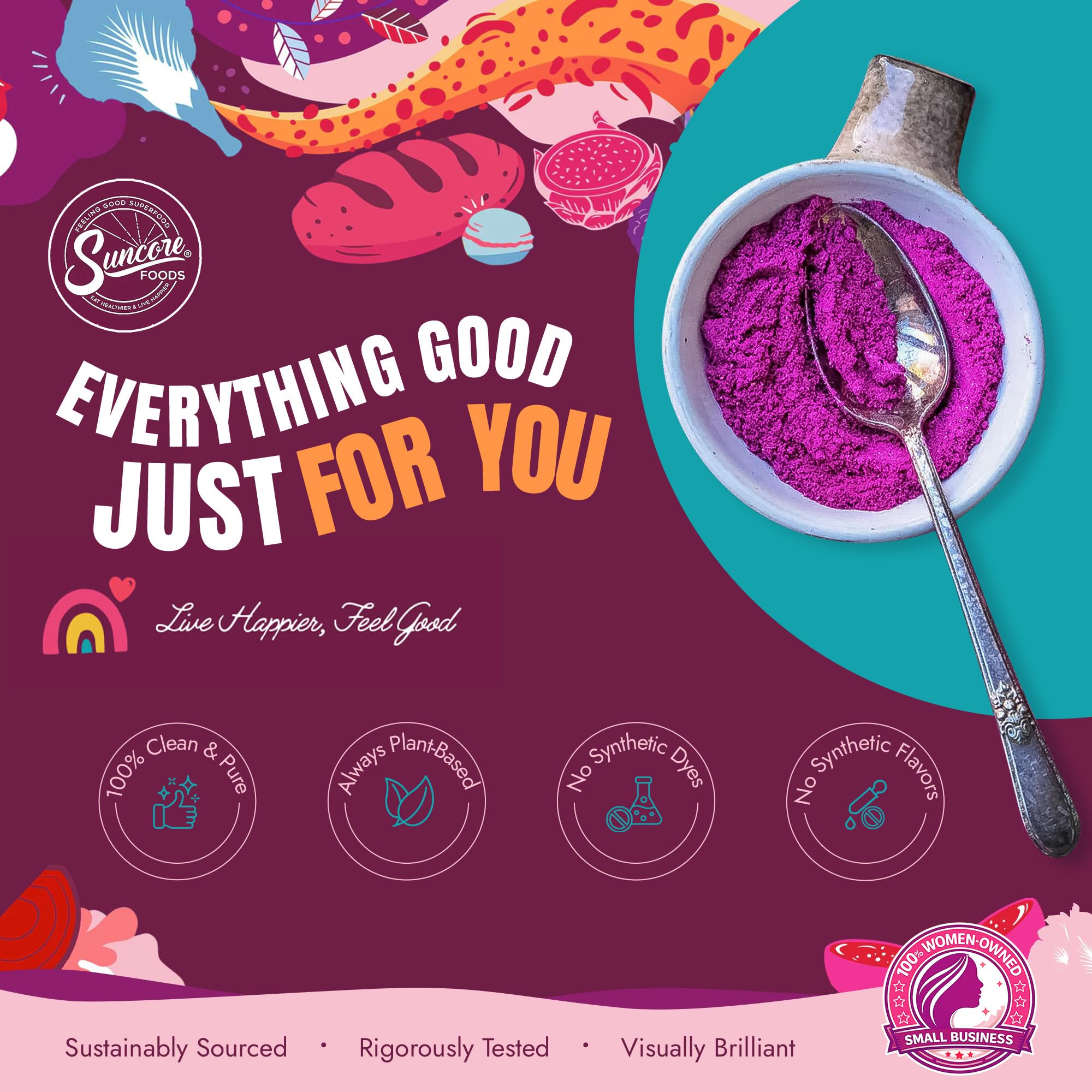 Suncore Foods open resealable pouch emphasizing freshness and storage benefit