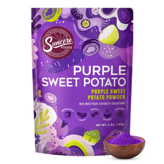 Suncore Foods front pouch showing product and natural purple color benefit