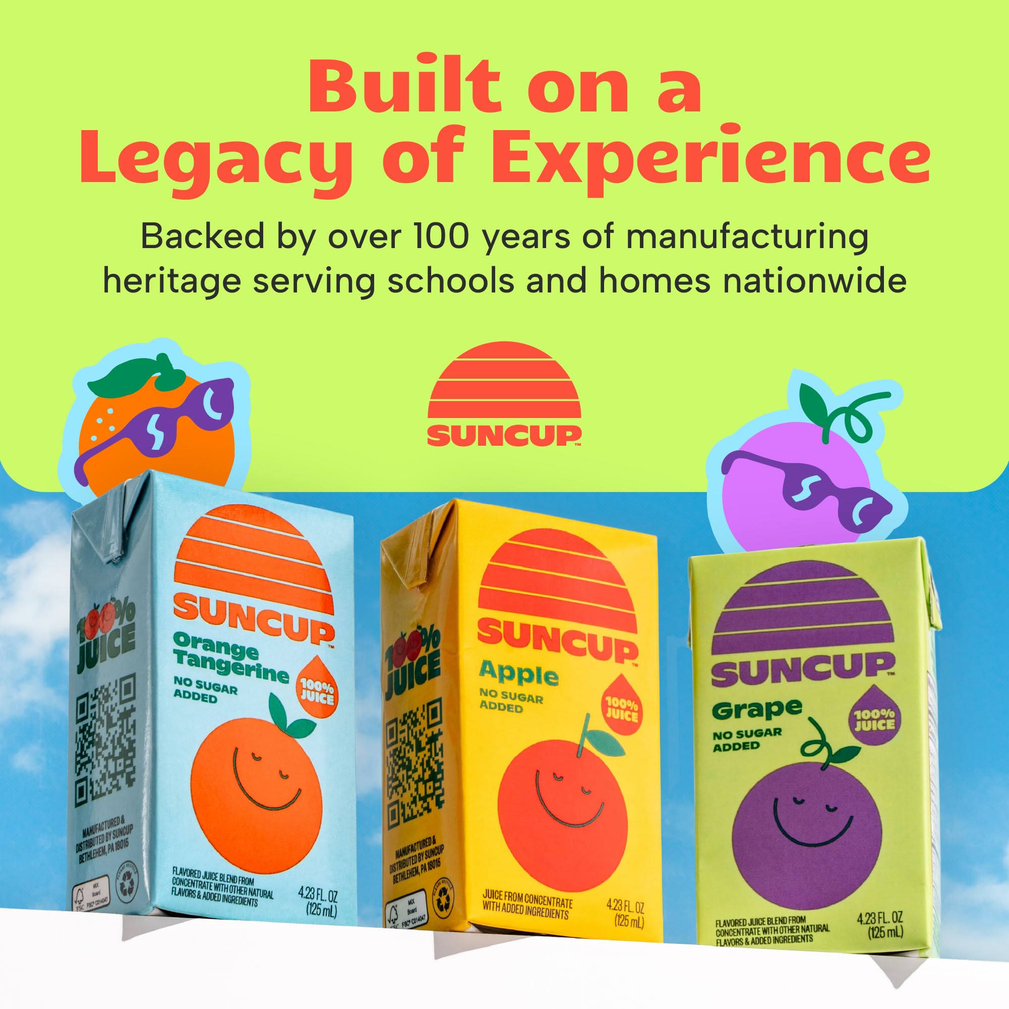 Suncup nutrition and ingredients label view showing 100% juice transparency