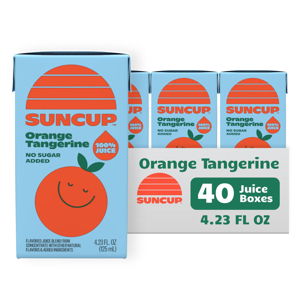 SunCup front packaging showing orange tangerine flavor and kid-friendly design