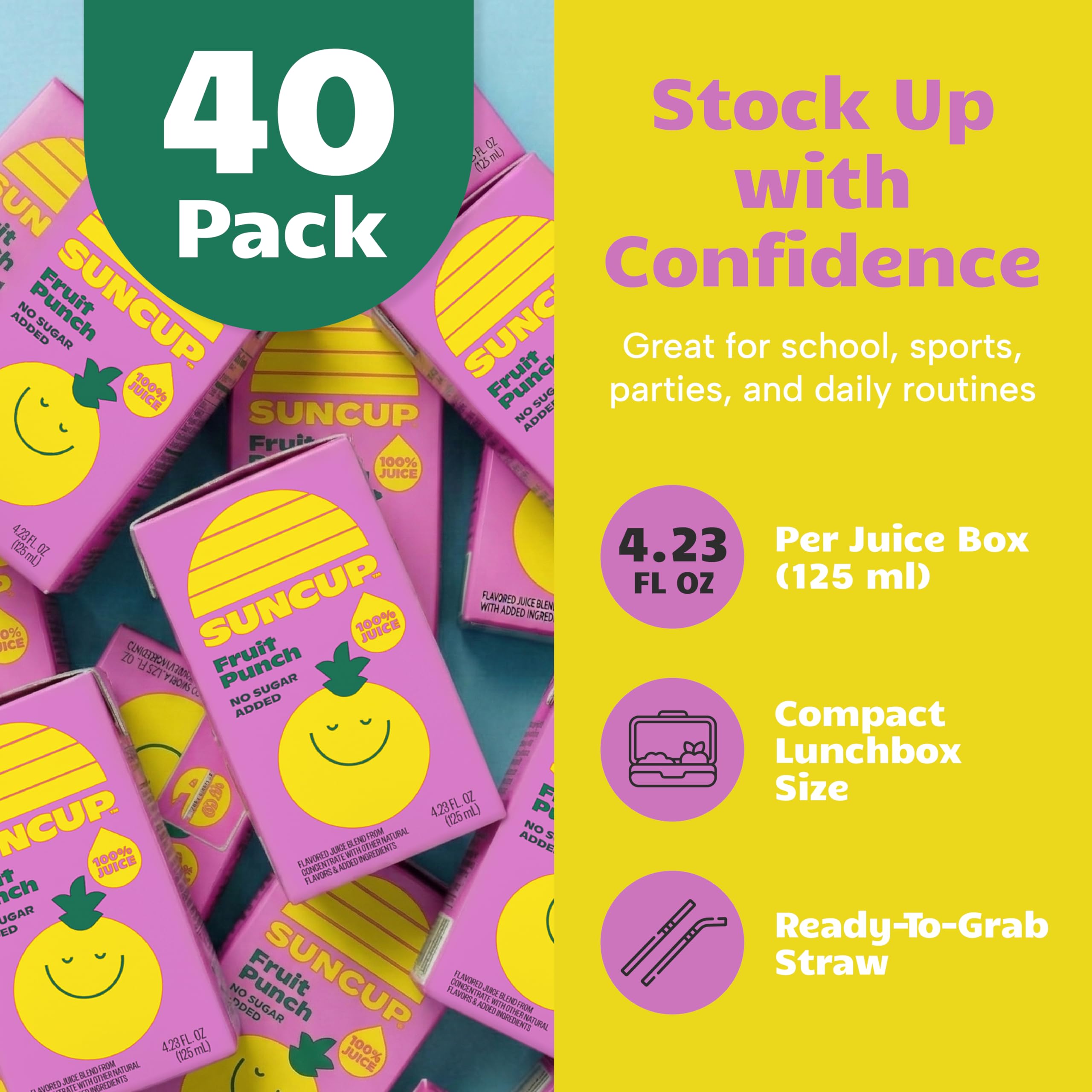 SunCup packaging label showing recyclable materials and sustainable benefit