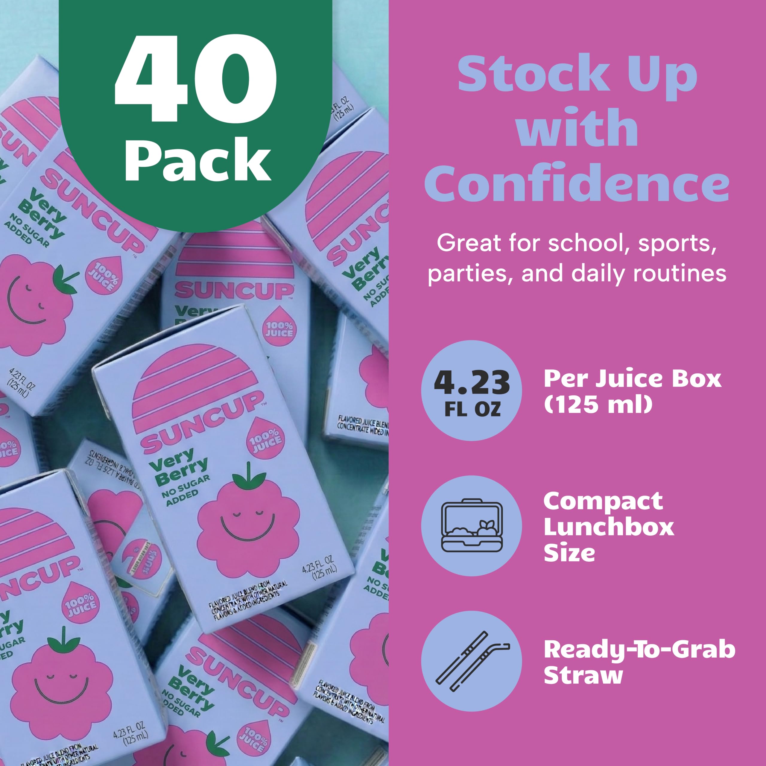 SunCup very berry stacked in a classroom supply setting for bulk use