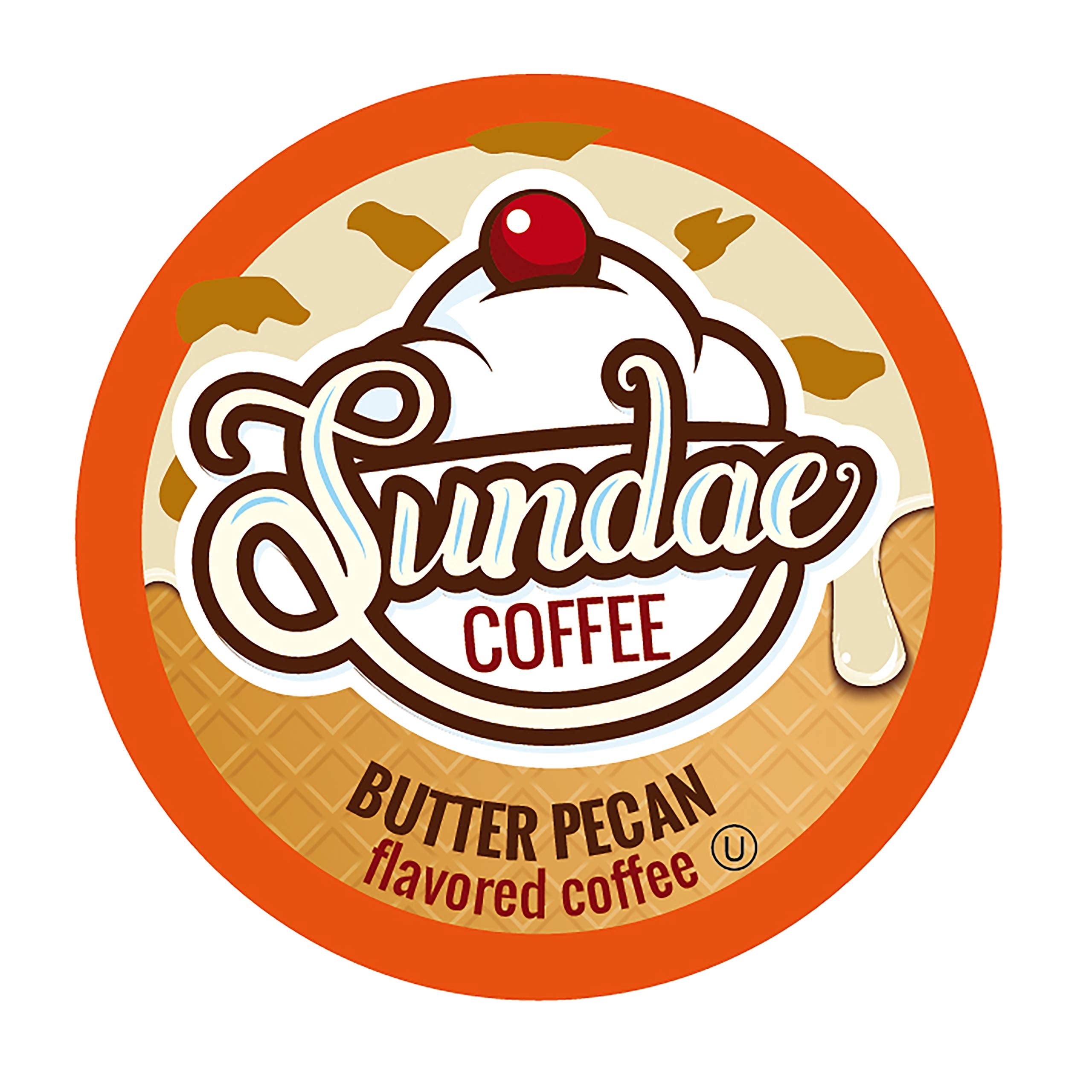 Sundae Coffee front packaging showing 48-count butter pecan pods and convenience