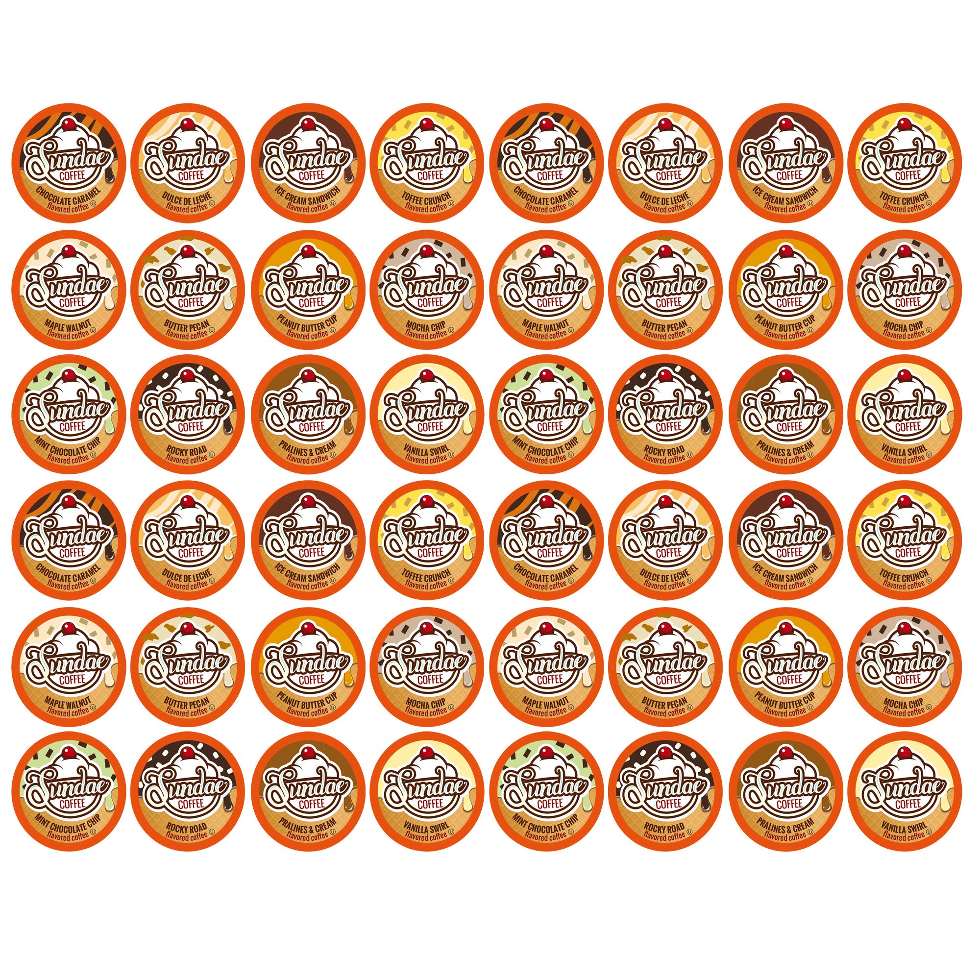 Sundae Coffee front packaging showing 48-count variety and dessert flavors for convenience