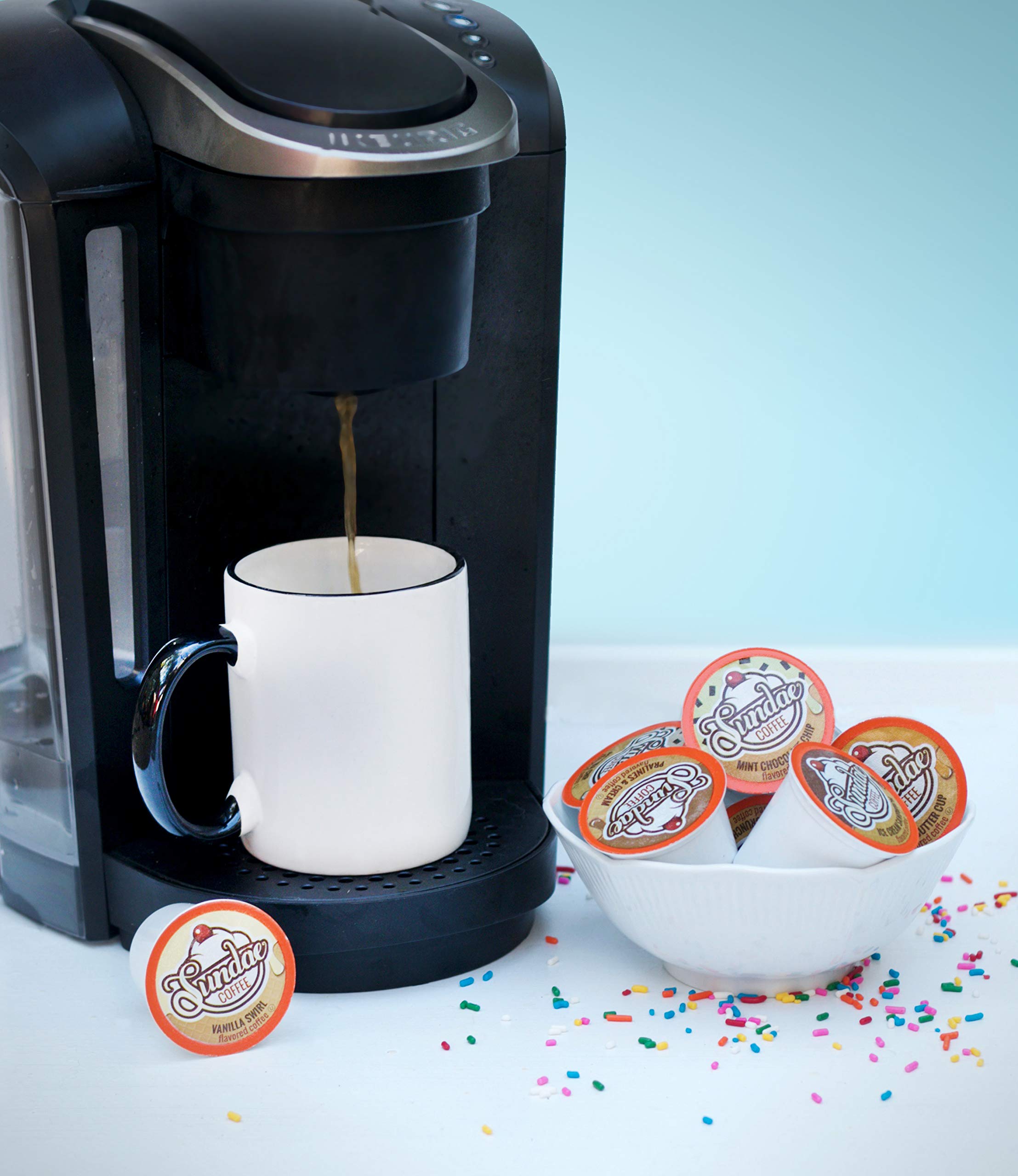 Sundae Coffee iced over glass with ice, demonstrates how to brew a chilled dessert coffee